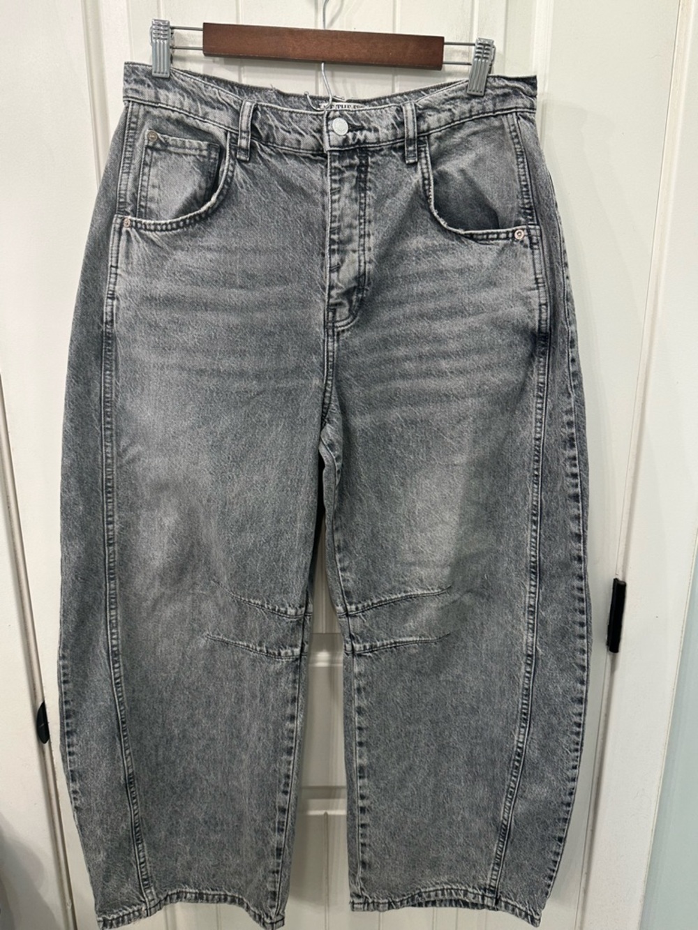 We The Free Free People Good Luck Mid Rise Barrel Jeans Washed Black 29